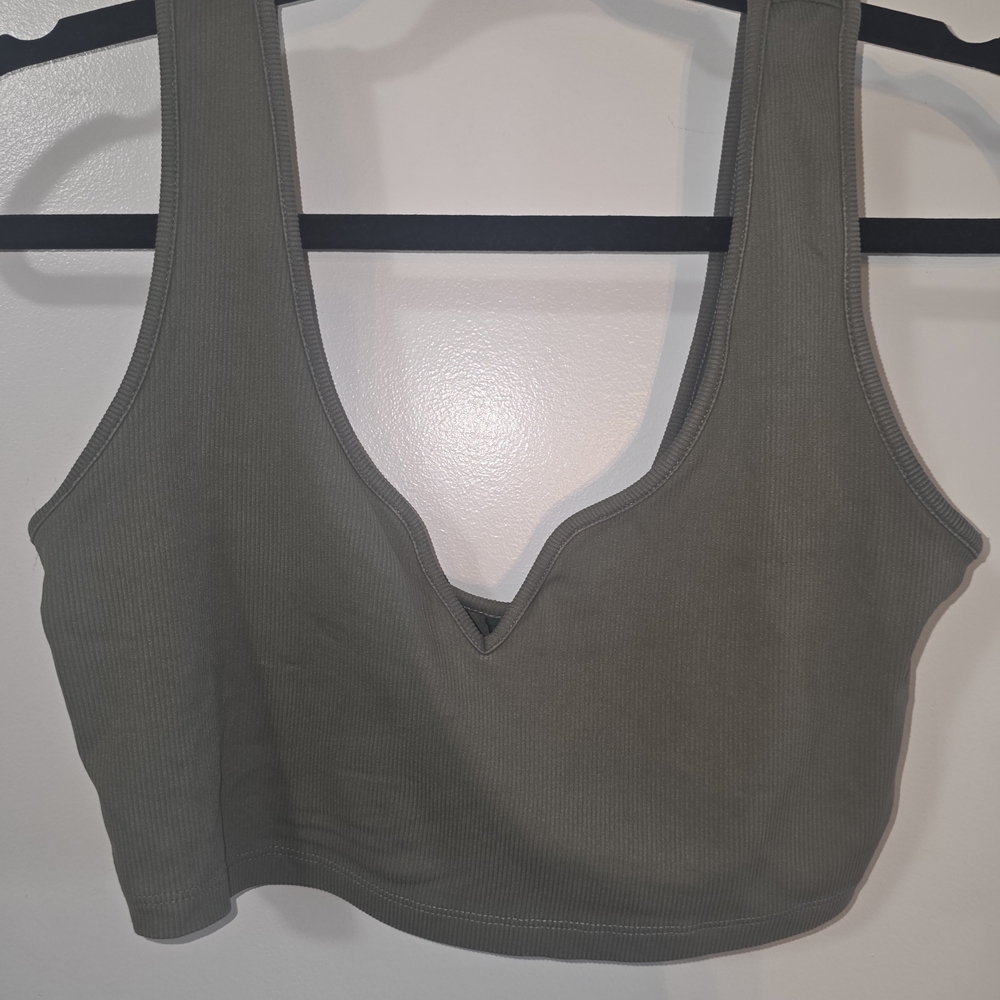 wild fable Olive Ribbed V‑Neck Crop Tank